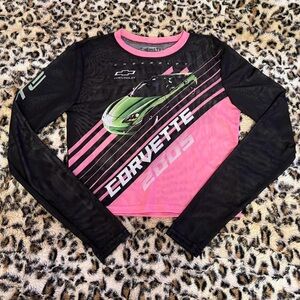 Corvette Pink and Black Mesh Long Sleeve Top